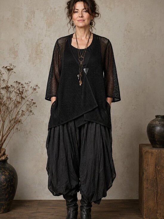 IC By Connie K Tops - IC by Connie K Black Open Mesh Cardigan Jacket XL Made in USA Artsy Lagenlook